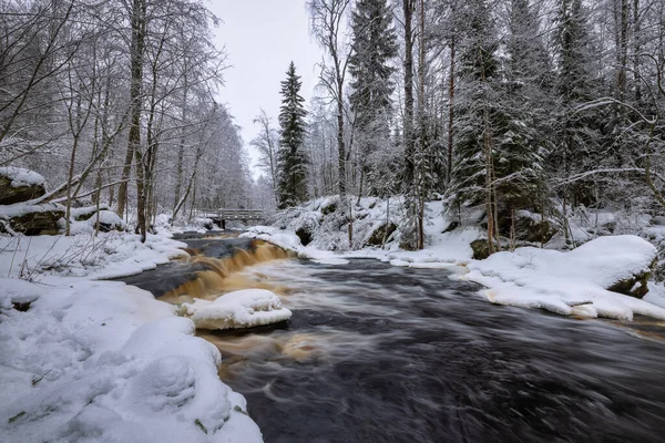 Cascada Yukankoski Puentes Blancos Río Kulismayoki Rusia Karelia —  Fotos de Stock