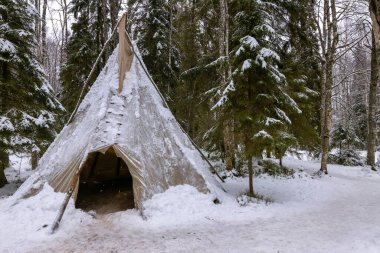Karelian ormanında geleneksel yem (çadır). Karelia, Rusya