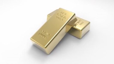 İki Altın Külçe Çubuk Döndürme 360 Derece, 3D Canlandırma Videosu.