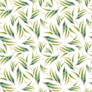 Sulu Boya Dikişsiz desen ile yeşil dallar, yapraklar.