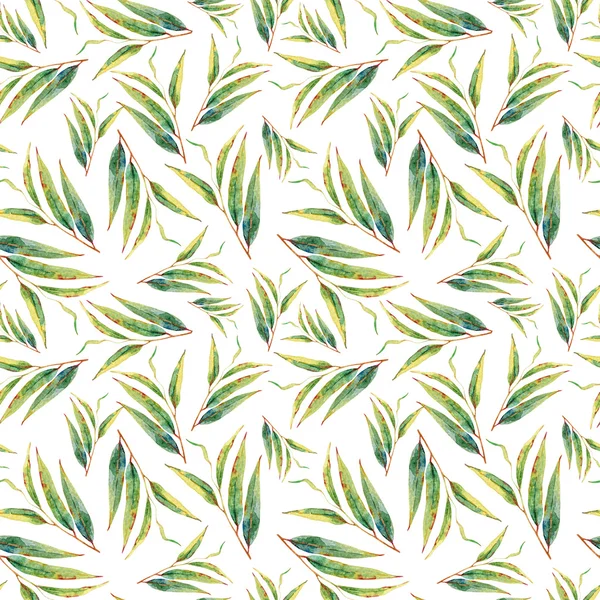수채화 완벽 한 패턴, 녹색 나뭇가지와 나뭇잎. — 스톡 사진