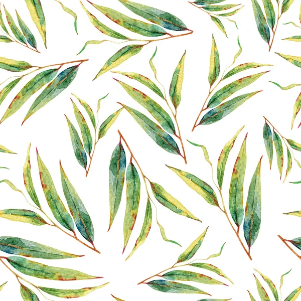 Watercolor seamless pattern with green twigs, leaves. — Stock Photo, Image