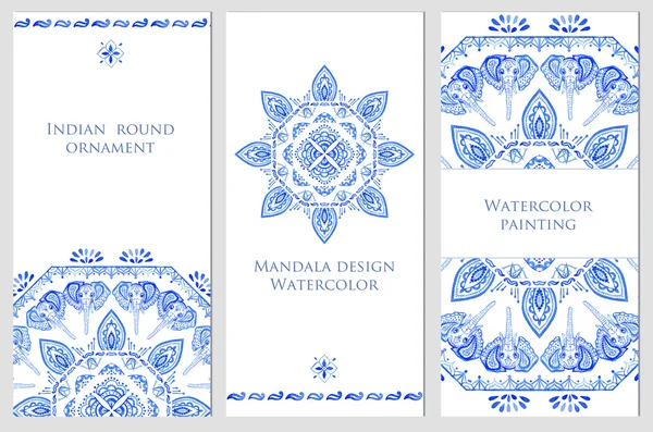 インド パターンとポストカードのセットです。マンダラのデザイン. — ストック写真