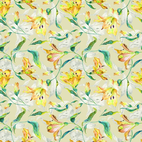 Seamless pattern with yellow  lilies. — Stock Photo, Image