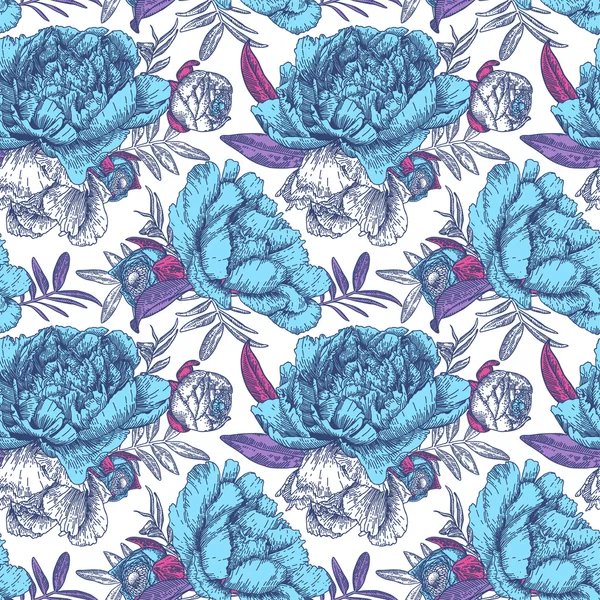 Seamless pattern with blue peonies. — Stock Vector