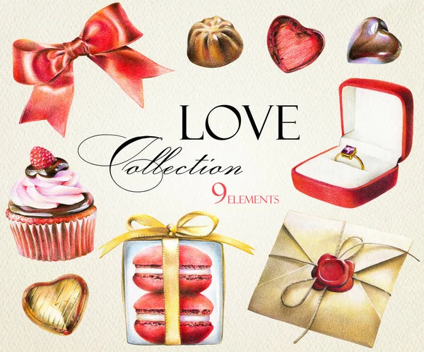 Valentines Den Klip Umění Candy Srdce Láska Sladkosti Zásnubní Prsten — Stock fotografie