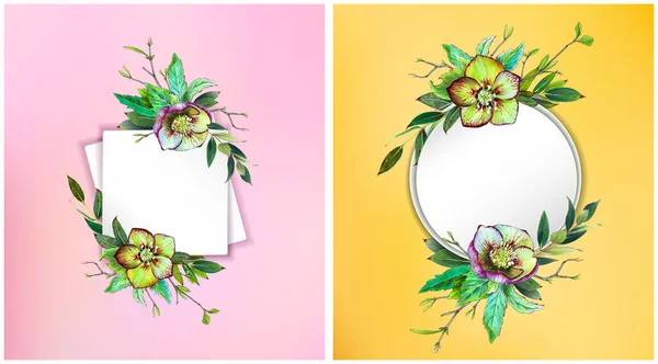 Květinové Rámy Nastaveny Helleborus Flower Svatební Pozvánka — Stock fotografie
