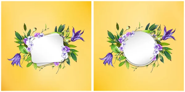 Floral Frames Set Clematis Flower Wedding Invit — Stock Photo, Image