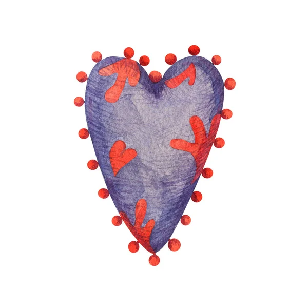 Fabric Heart Pom Pom Trim Decor Watercolor Heart — Stockfoto