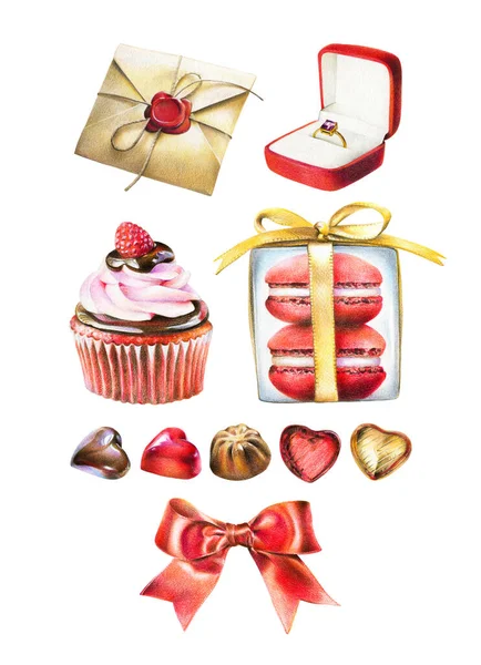 Clip Art Saint Valentin Coeur Bonbons Amour Bonbons Bague Fiançailles — Photo