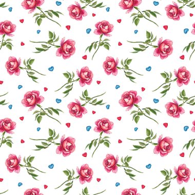 Pembe gül desenli suluboya dikişsiz çiçek arkaplanı