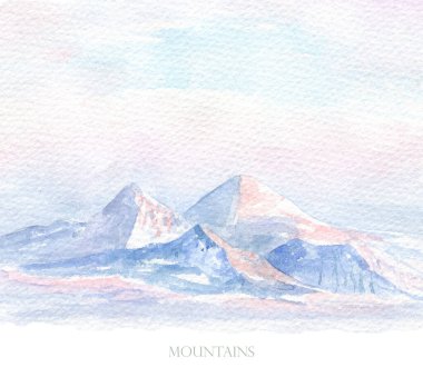 Kar dağları manzarası. Suluboya barışçıl manzara