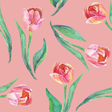 Bahar çiçeği pürüzsüz desen Suluboya kırmızı lale