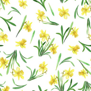 Bahar çiçeği pürüzsüz desen. Sulu sarı narsisli.