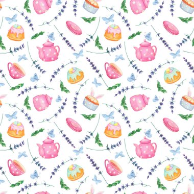 Piknik kusursuz desen. Suluboya çay zamanı illüstrasyonu