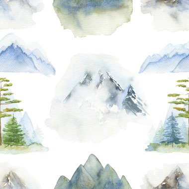 Dağda pürüzsüz desen. Suluboya sis tepeleri. Sis önyüzü