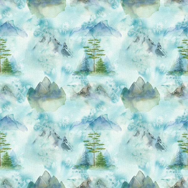 Abstrato Montanha Sem Costura Padrão Colinas Nevoeiro Aquarela Névoa — Fotografia de Stock