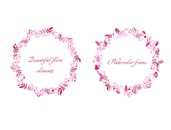 Beautiful pink round frames of raspberry and leaves. — Stock Vector