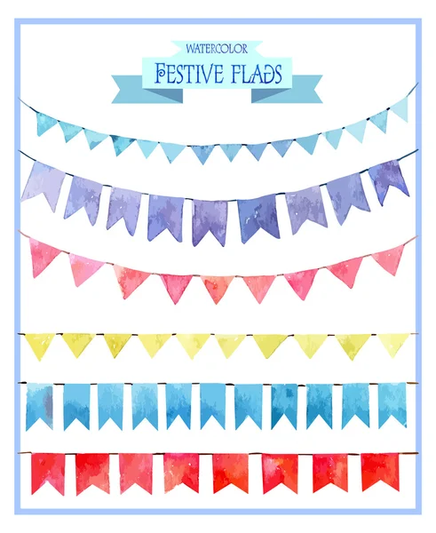 Set aquarel feestelijke vlaggen. — Stockvector