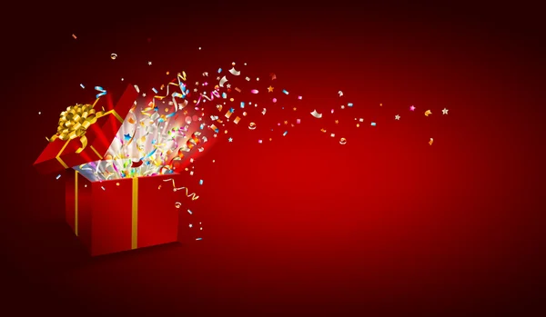 Open gift with fireworks from confetti. — Stock Vector