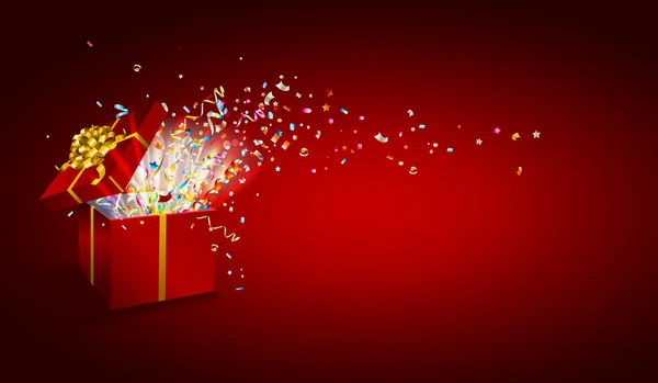 Open geschenk met vuurwerk van confetti. — Stockvector