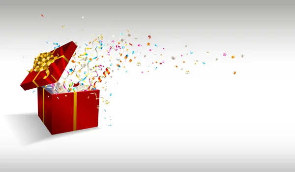 Ανοίξτε το δώρο με πυροτεχνήματα από κομφετί. — Διανυσματικό Αρχείο