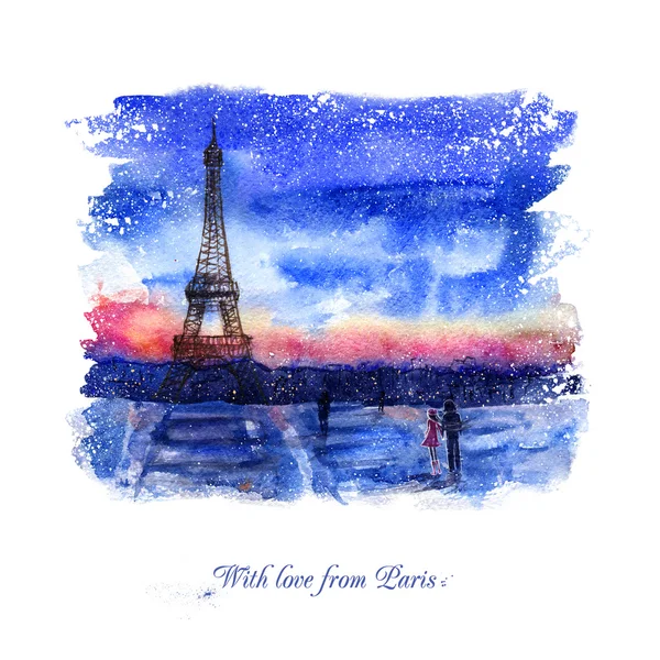 Paisagem aquarela. Com amor de Paris . — Fotografia de Stock