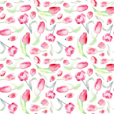 Sulu Boya Pembe Lale seamless modeli.