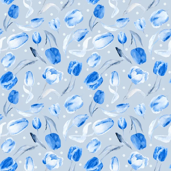 Безшовний візерунок акварельних синіх тюльпанів. Монохромний колір , — стокове фото