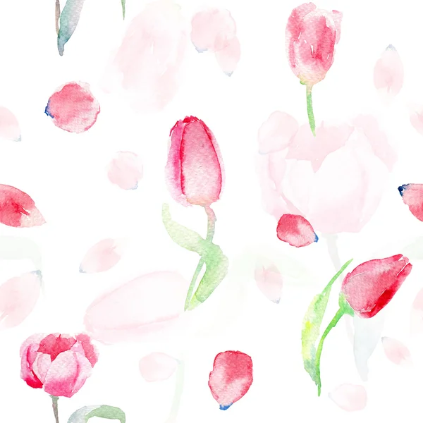 Modèle sans couture de tulipes roses aquarelle . — Photo