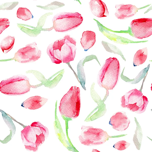 Wzór z akwarela różowe tulipany. — Zdjęcie stockowe