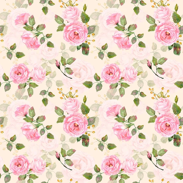 Nahtloses Muster von rosa Rosen in Aquarell. — Stockfoto