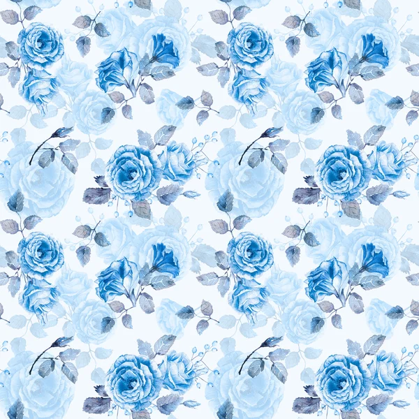 Seamless pattern of watercolor blue  roses.