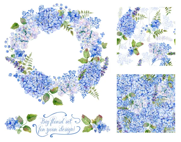 Dizi farklı mavi, camgöbeği ortanca, lavanta, frenk üzümü, fram