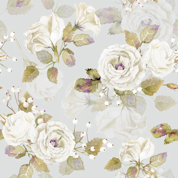 Dikişsiz desen vektör suluboya beyaz gül.
