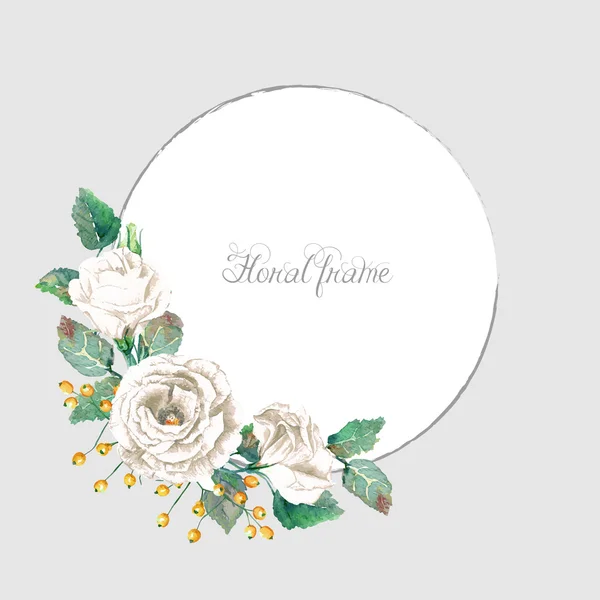 Sulu Boya beyaz gül yuvarlak çerçeve. 