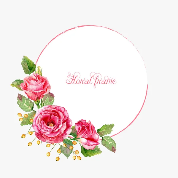 Suluboya kırmızı gül yuvarlak çerçeve. 