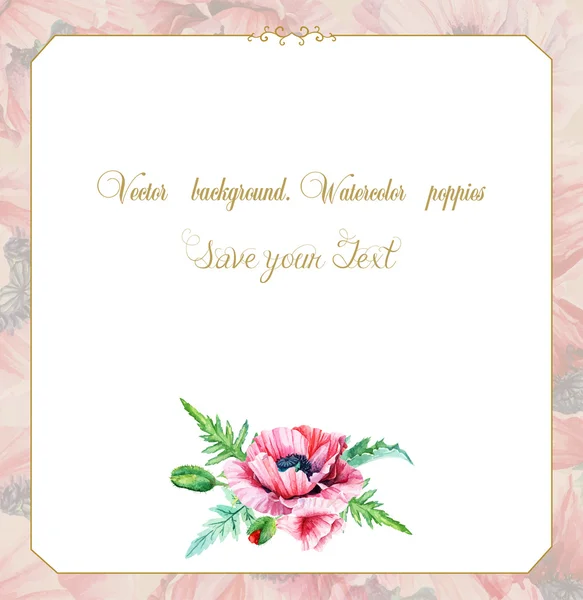 Tarjeta de felicitación con amapolas rosadas acuarela . — Vector de stock