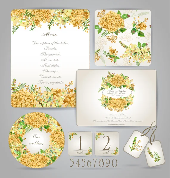 Conjunto de plantillas para celebración, boda. Flores amarillas . — Vector de stock