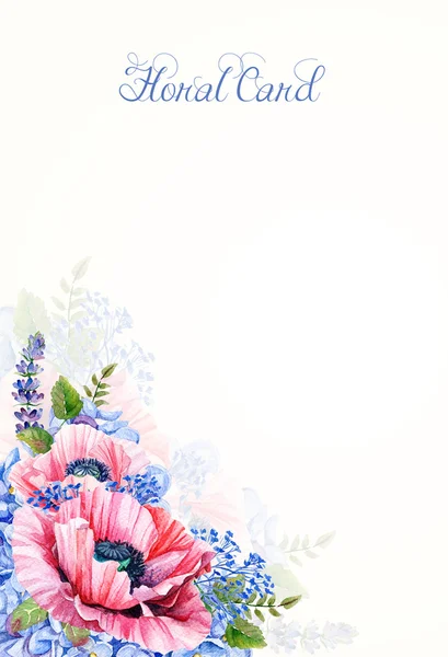 Stomme i akvarell vallmo och hortensia. — Stockfoto