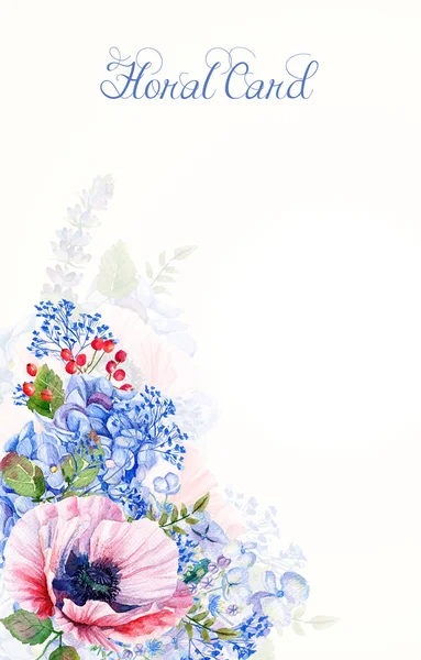 Stomme i akvarell vallmo och hortensia. — Stockfoto
