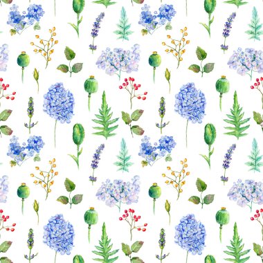 Seamless modeli. Suluboya ortanca, frenk üzümü.