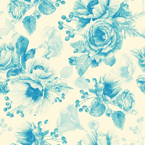 Seamless pattern of watercolor poppies and roses. — Stock Photo, Image