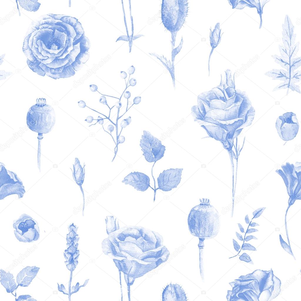 Seamless pattern of watercolor roses.