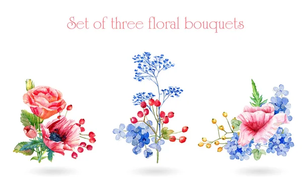 Set of watercolor floral bouquets for design. — Stock Photo, Image