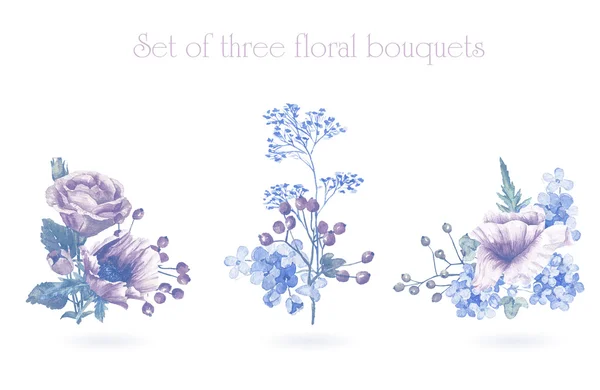 Set of watercolor floral bouquets for design. — Stock Photo, Image
