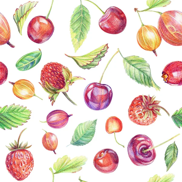 Nahtloses Muster mit Beeren. Zeichnung mit Buntstiften. — Stockfoto