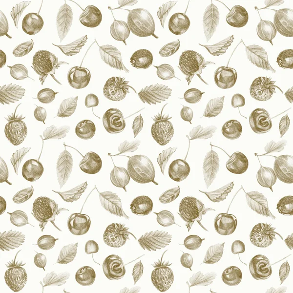 Seamless pattern with berries. Drawing with  pencils. — Stock Photo, Image