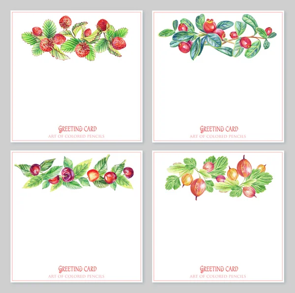 Set con tarjetas de felicitación florales y bayas . — Foto de Stock