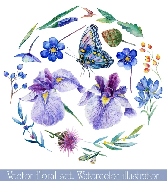 Set vettoriale di diversi fiori blu lilla per il design . — Vettoriale Stock